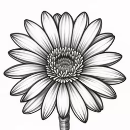a black and white photo of a flower,a drawing of a white flower with leaves in the center,an easy flower drawing by person,a drawing of a flower in black and white,a large sunflower in a line art drawing style