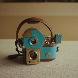 an old camera sitting in the corner of the room