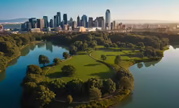 the city has the same tall building across the lake