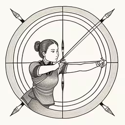 a woman aiming a bow at an arrow,the girl is aiming an arrow through the target