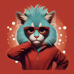 a man in a red jacket with blue cat ears