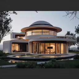 a circular home that is surrounded by grass