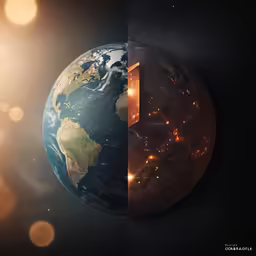 a view of the earth in half of space and half of a half of the image in a different part