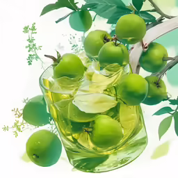 the green apples have been placed in the glass