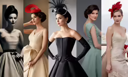 four dresses in different shapes and colors for women