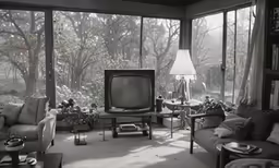 an old living room with lots of windows