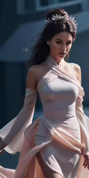 a woman posing in a white dress