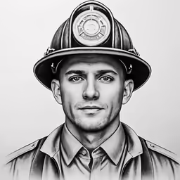 a drawing of a firefighter with a helmet on