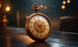 a gold clock is sitting on the table