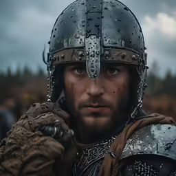 a man in full armor holding his arm up