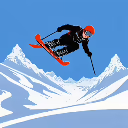 this is an image of a man on skis jumping over the mountain