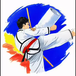 a man is practicing the karate kick and a picture