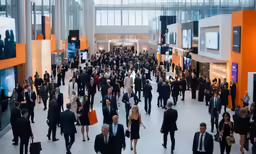 a busy business center with many people in it