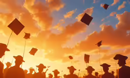 a group of people with graduation hats on and a sky background