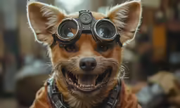 there is a dog wearing a helmet and goggles
