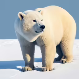 polar bear standing in the snow with his nose open