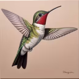 the image shows a hummingbird flying towards the sky,a hummingbird that is flying on the ground,a hummingbird with its wings spread in the air,the colorful hummingbird painting is on display,a hummingbird flying in the air with its wings outstretched