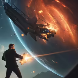 a man holding a weapon looks at the space in front of him