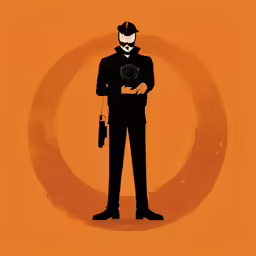 a man with a camera is in front of a circle