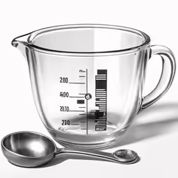 a measuring cup with spoon on the side