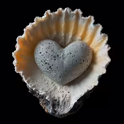 an open heart in a seashell on a black background