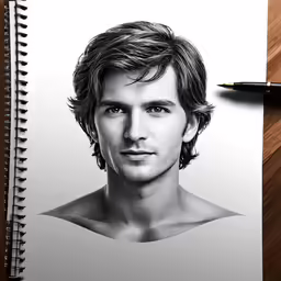 a sketch of the actor is drawn in pencil