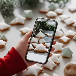 hand taking photograph of cookies with phone