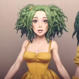 the 3d model is dressed in yellow dress