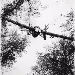 a large propeller plane flying through a cloudy sky