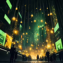 some people in a busy city street at night