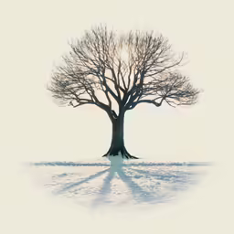 a tree is sitting alone in the snow