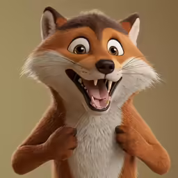 a stuffed animal that is happy to have his teeth wide open