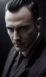 a close - up shot of a young man in a suit