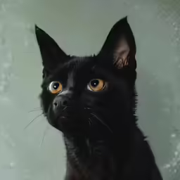 a black cat has some yellow eyes and it is looking at the camera