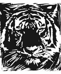 a black and white drawing of a tiger