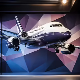 a painting with a model plane in the front