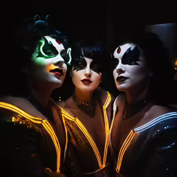 a group of three women with makeup and face paint