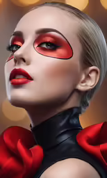 woman in red and black costume with makeup