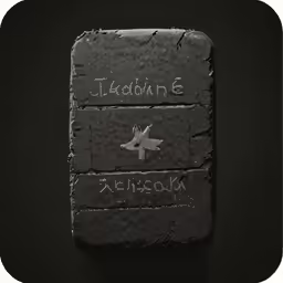a dark black tile with words and hand written in two languages
