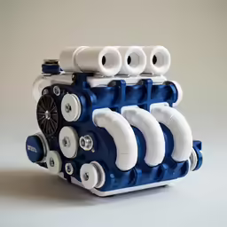 a blue and white object made out of various gears