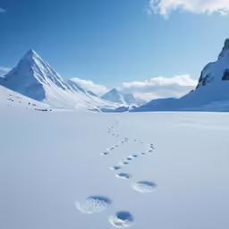 footprints are imprint in the snow near mountains