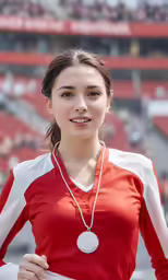 a pretty girl posing in front of the fans
