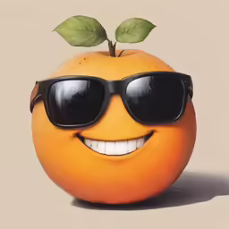 an orange wearing sunglasses, smiling for the camera