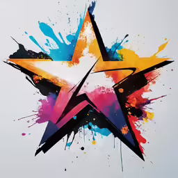 a star painted with colorful ink on a white background