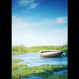 a boat is out on the water in some wetlandss