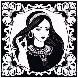 an illustration of a woman with long hair wearing a necklace and a tiara