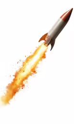 a red and white rocket launching off into the sky