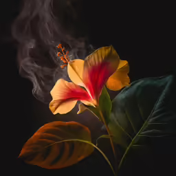 a flower and some smoke rising out of it