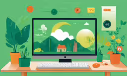 a desktop computer sitting on top of a wooden desk,an illustration of the workspace on an apple mac computer