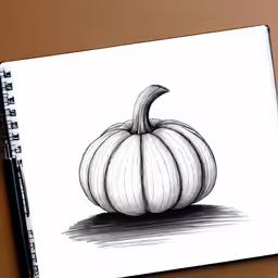 a drawing of a white pumpkin is displayed on a table
